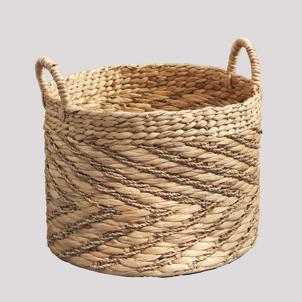 Rustic Round Water Hyacinth Woven Basket with Sturdy Handles - Natural Brown Suitable for Clothes, Towel, Magazine Storage, Farmhouse for, Bathroom, - Basket for Home Decor Accent, Shelf Baskets