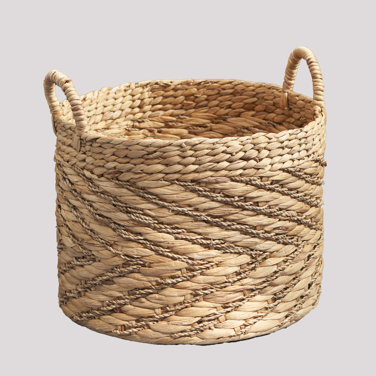 Rustic Round Water Hyacinth Woven Basket with Sturdy Handles - Natural Brown Suitable for Clothes, Towel, Magazine Storage, Farmhouse for, Bathroom, - Basket for Home Decor Accent, Shelf Baskets