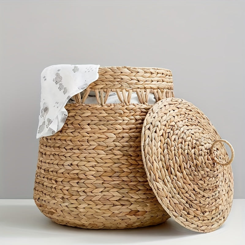 A Japanese-Style Handmade Storage Basket, a Covered Laundry Basket for The Cottage, Suitable for Organizing And Storing Items in The Living Room, Bedroom, Bathroom, And Laundry Room, Laundry Baskets