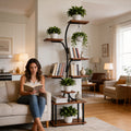 Tree-Style Multi-Tier Floor-Standing Plant Stand - Wrought Iron Structure - Indoor Living Room Greenery Display Rack - Pet-Safe Design - Space-Saving Wall-Hugging Placement