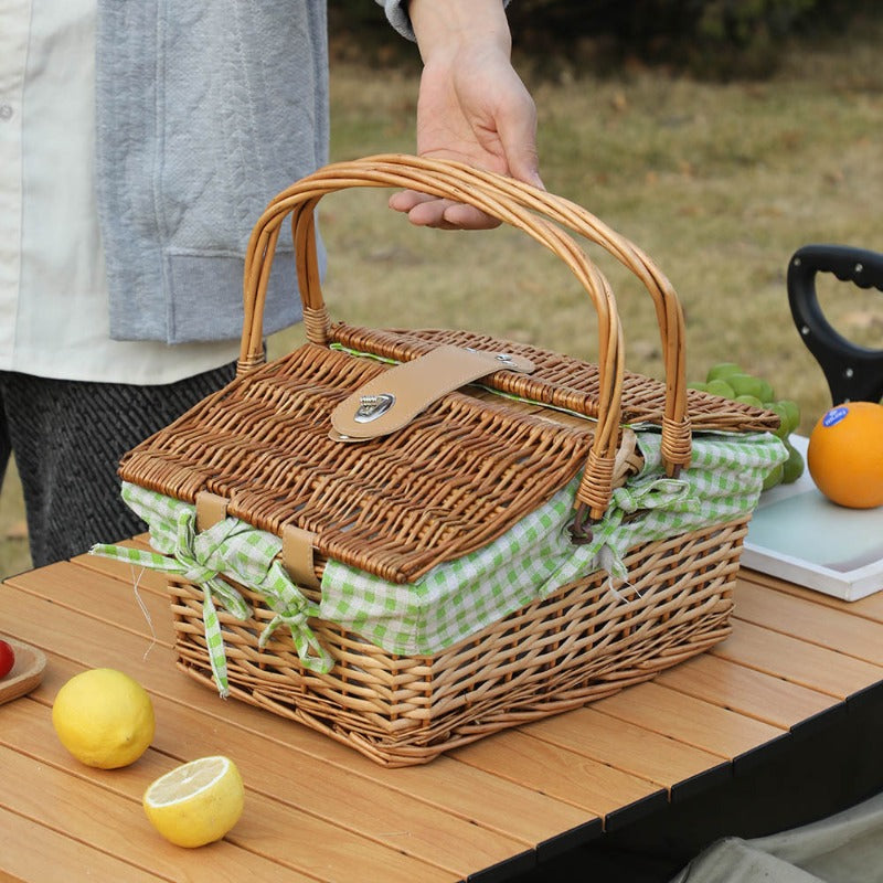 Ins-Style Wicker Handbasket with Lid, Pastoral Style Photo Prop, Home Storage Basket for Outdoor Camping Non-Food Direct Contact