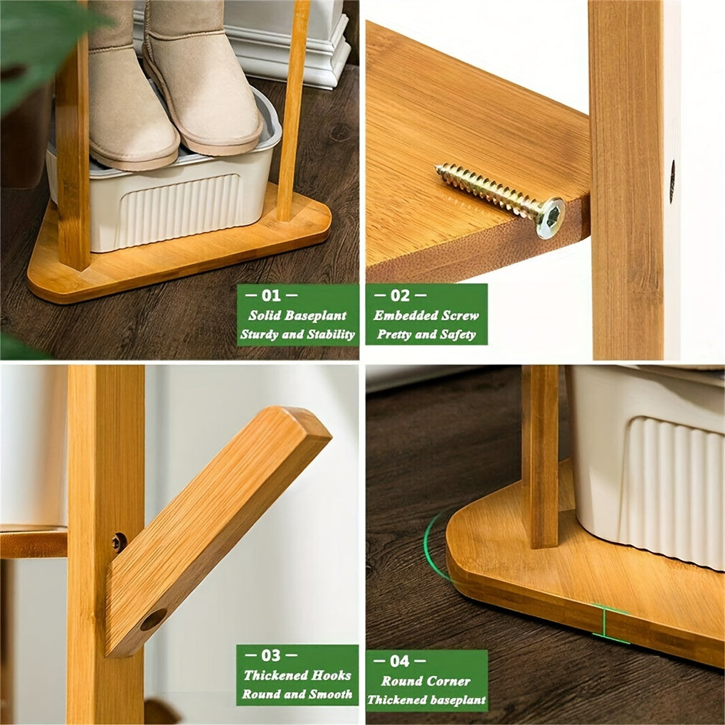 Bamboo Coat Stand Rack: Corner Clothes Hanger Sturdy with Shelf Wooden Coat Tree with 10 Hanging Hooks for Clothes, Coat Hat, Umbrella, Hallway Bedroom Entryway 64.17 x 13.78 x 13.78inch