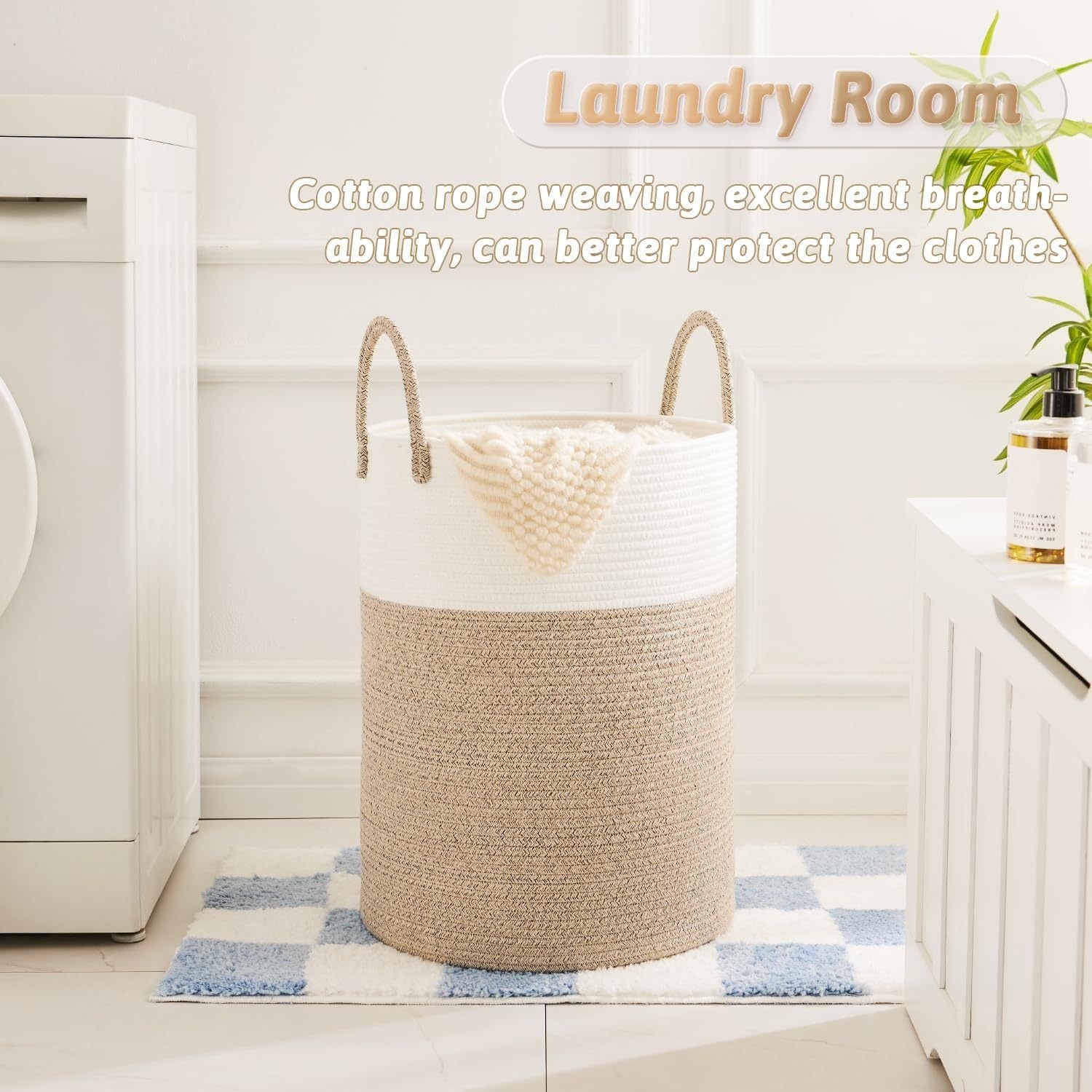 Laundry Basket, Woven Rope Laundry Hamper, 60L\u002F 80L for Decor Storage of Dirty Clothes, Toys and Blankets in Bathroom, Room and Living Room