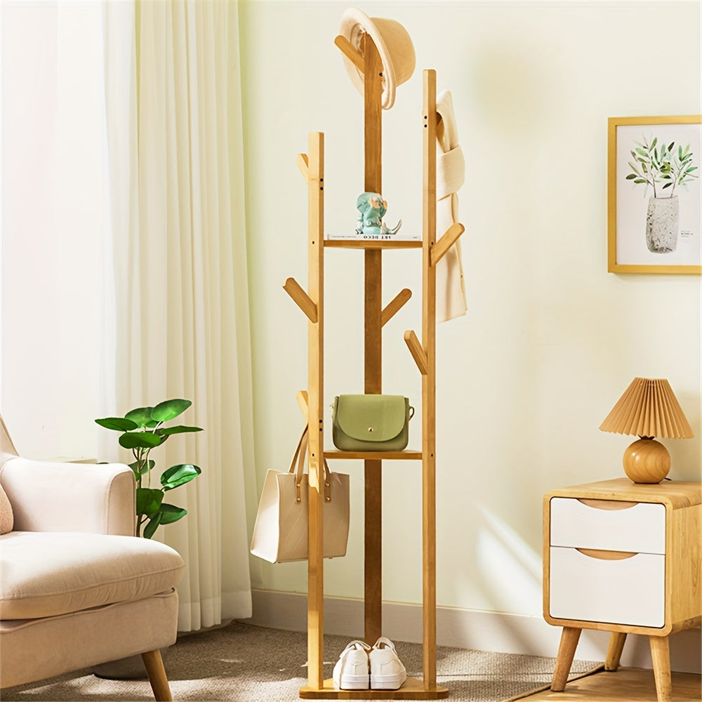 Bamboo Coat Stand Rack: Corner Clothes Hanger Sturdy with Shelf Wooden Coat Tree with 10 Hanging Hooks for Clothes, Coat Hat, Umbrella, Hallway Bedroom Entryway 64.17 x 13.78 x 13.78inch