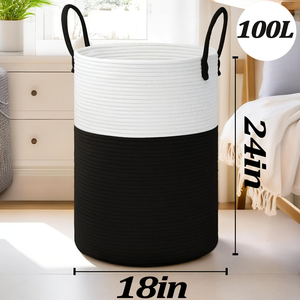 Laundry Basket, Woven Rope Laundry Hamper, 60L\u002F 80L for Decor Storage of Dirty Clothes, Toys and Blankets in Bathroom, Room and Living Room