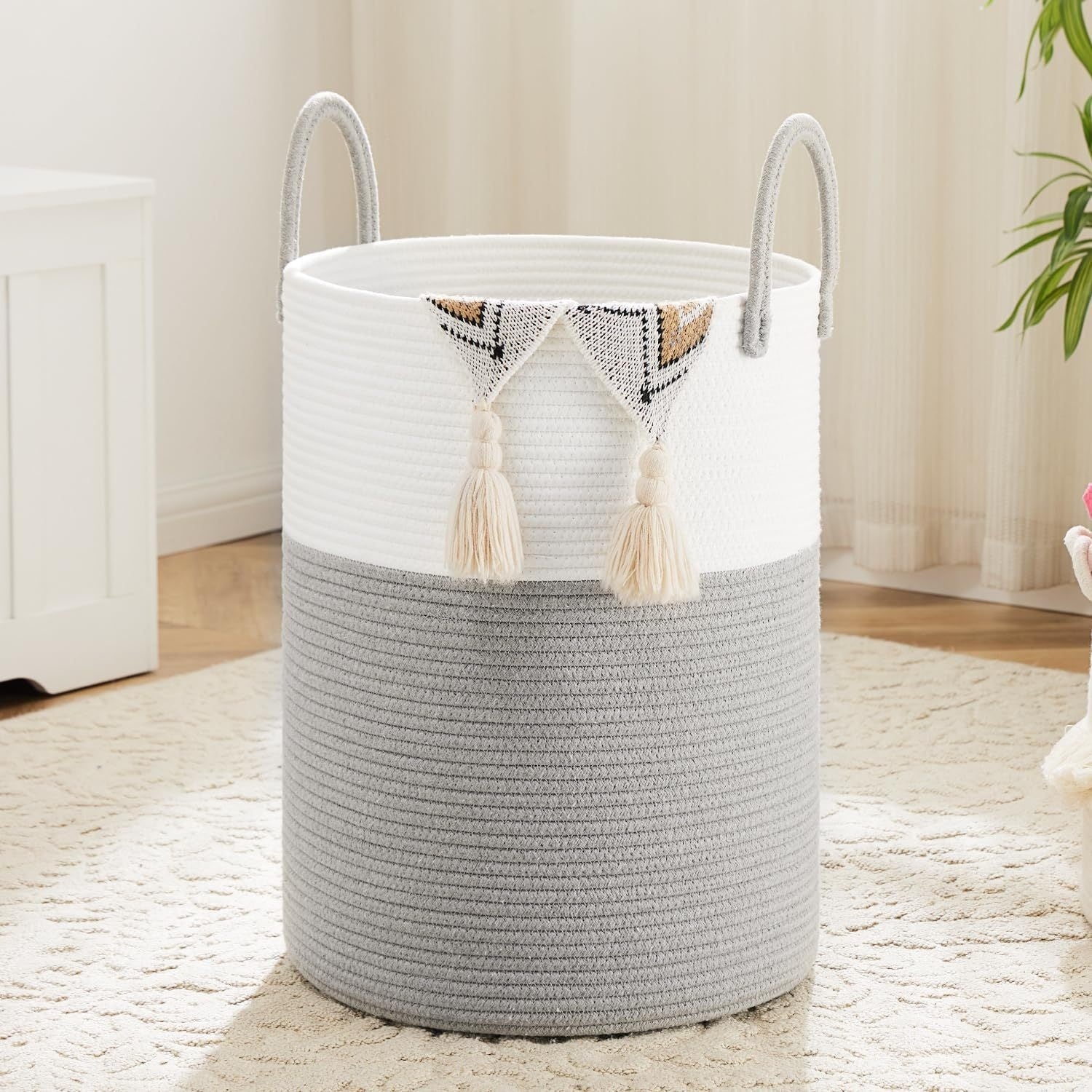 Laundry Basket, Woven Rope Laundry Hamper, 60L\u002F 80L for Decor Storage of Dirty Clothes, Toys and Blankets in Bathroom, Room and Living Room